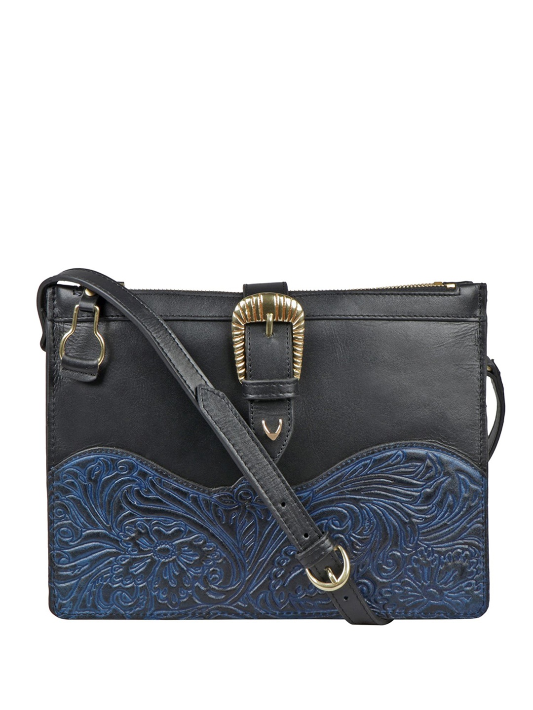 

Hidesign Black Textured Leather Structured Sling Bag
