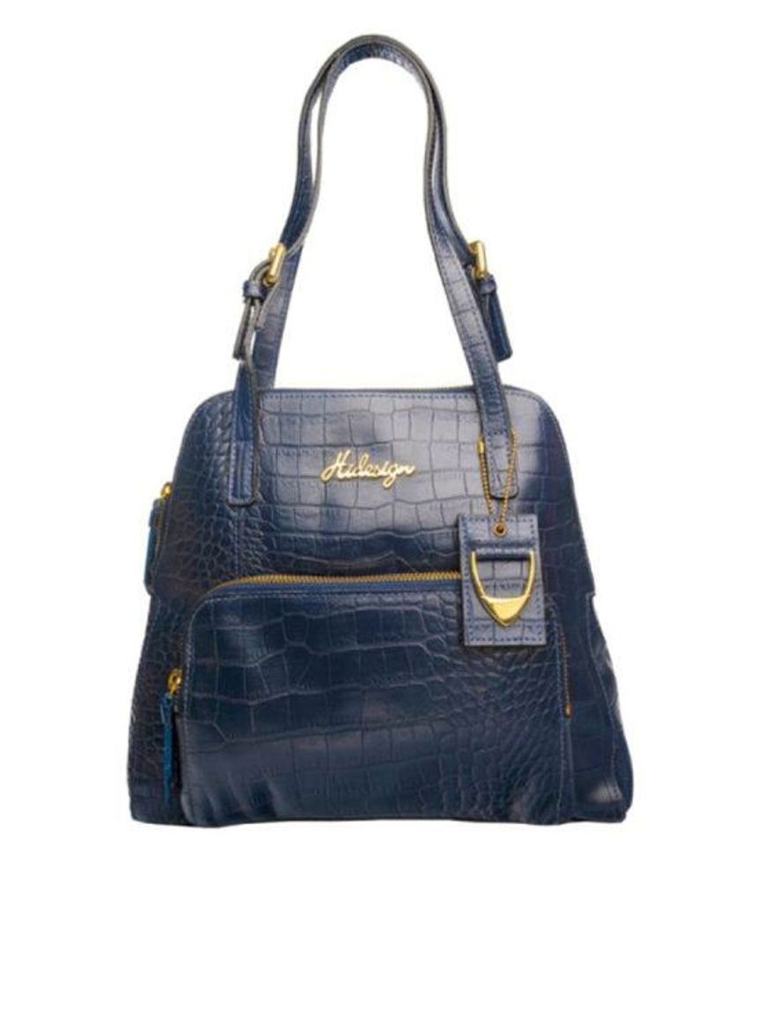 Hidesign Blue Textured Leather Shopper Handheld Bag