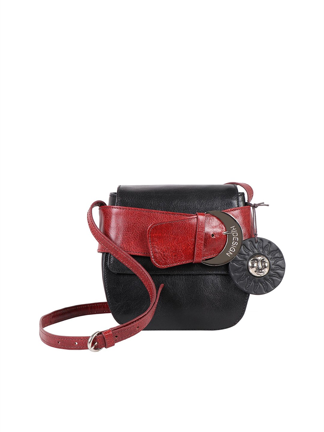 

Hidesign Women Black Leather Structured Sling Bag