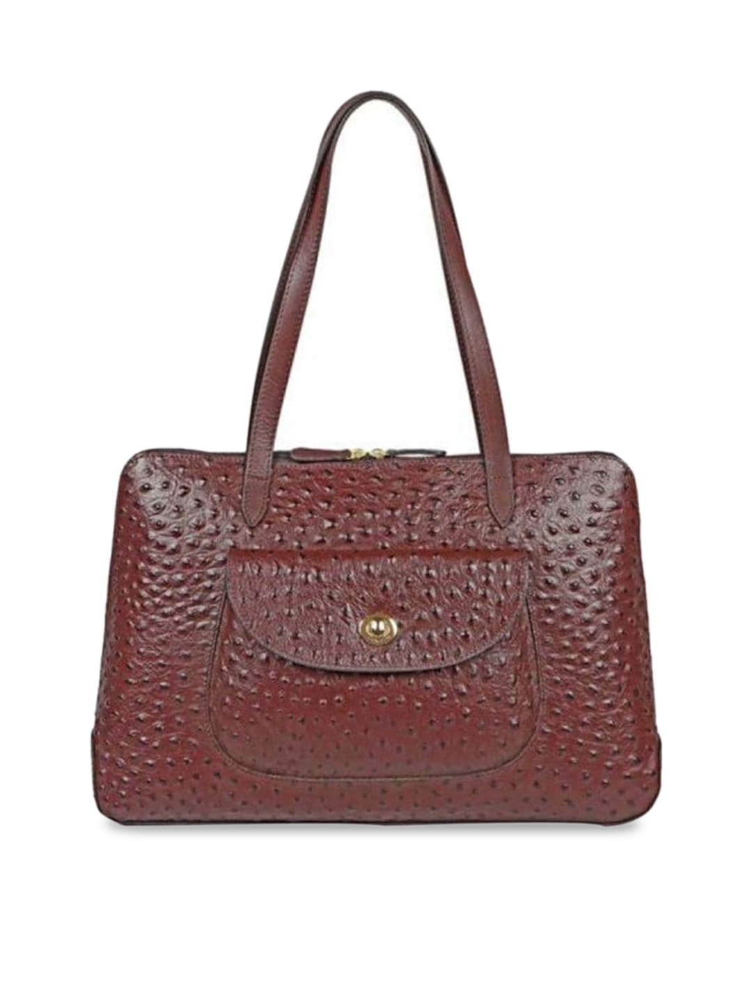 

Hidesign Brown Textured Leather Structured Shoulder Bag with Quilted