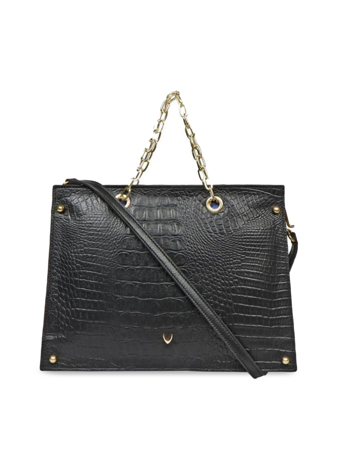 

Hidesign Black Animal Textured Leather Oversized Structured Shoulder Bag with Quilted