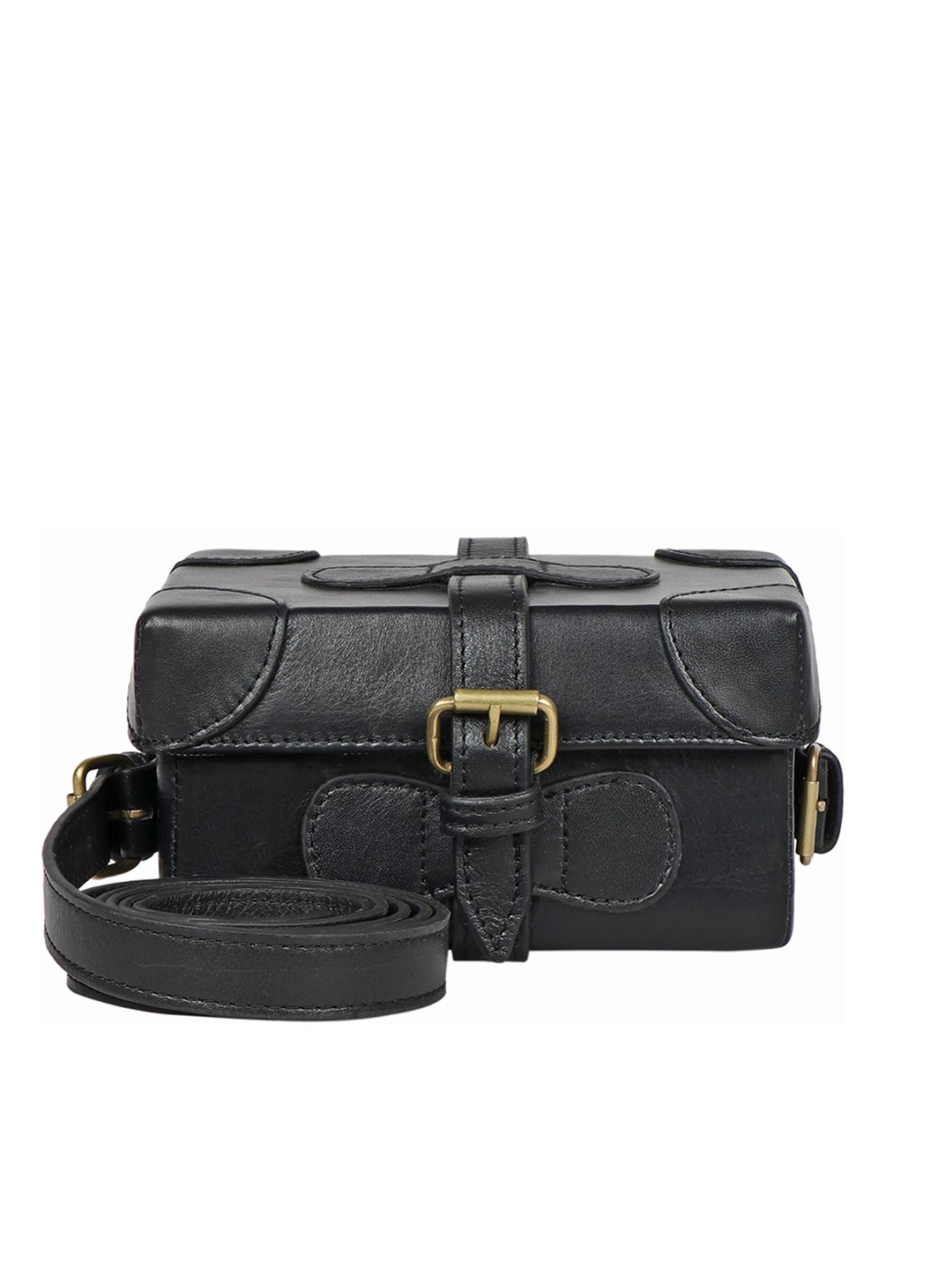 

Hidesign Black Leather Structured Sling Bag