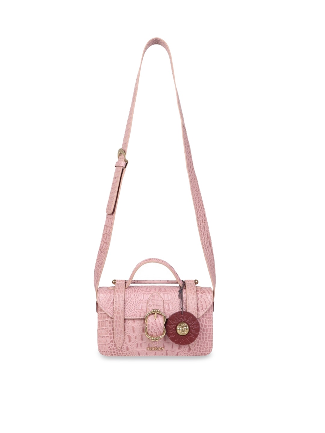 

Hidesign Pink Animal Textured Leather Swagger Shoulder Bag with Cut Work