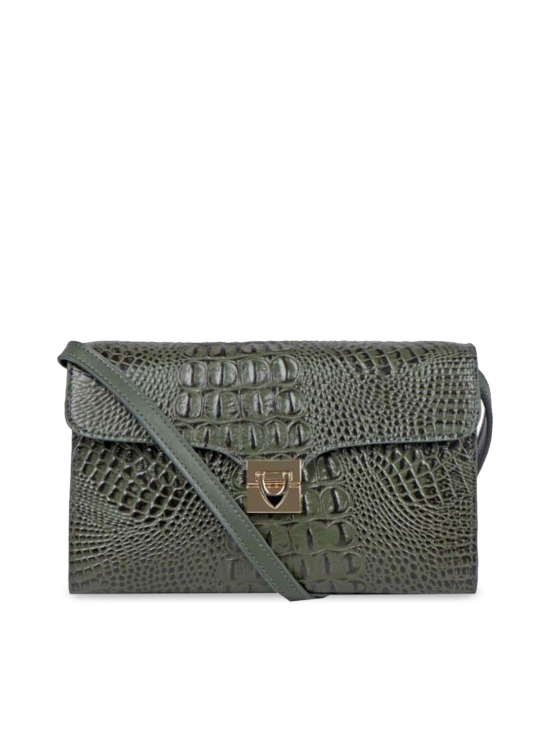 

Hidesign Green Textured Leather Structured Sling Bag