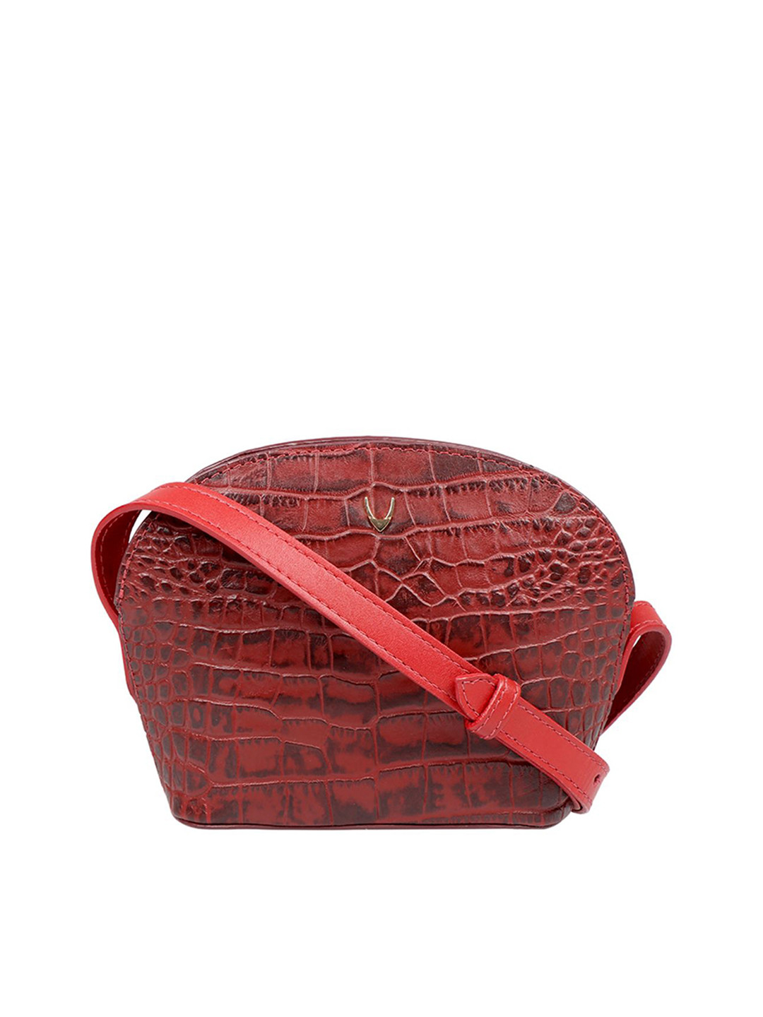 

Hidesign Women Red Textured Leather Structured Sling Bag