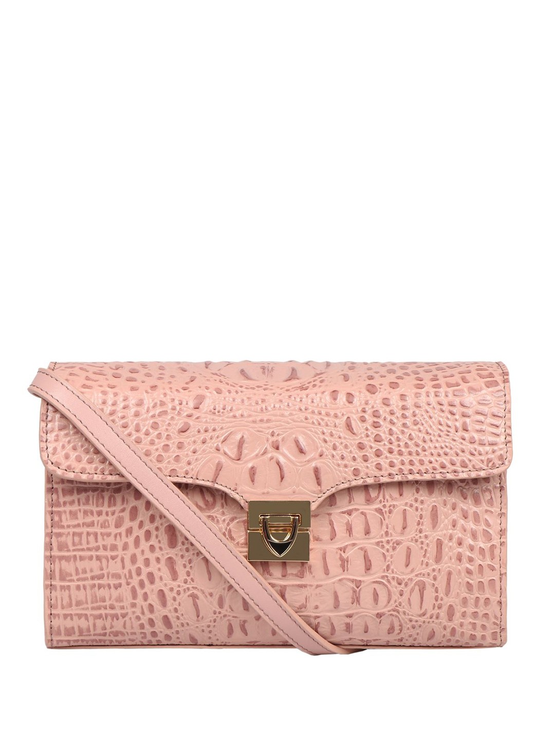 

Hidesign Women Pink Textured Leather Structured Sling Bag