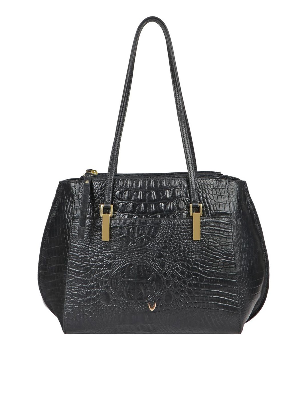 

Hidesign Black Animal Leather Structured Shoulder Bag with Tasselled