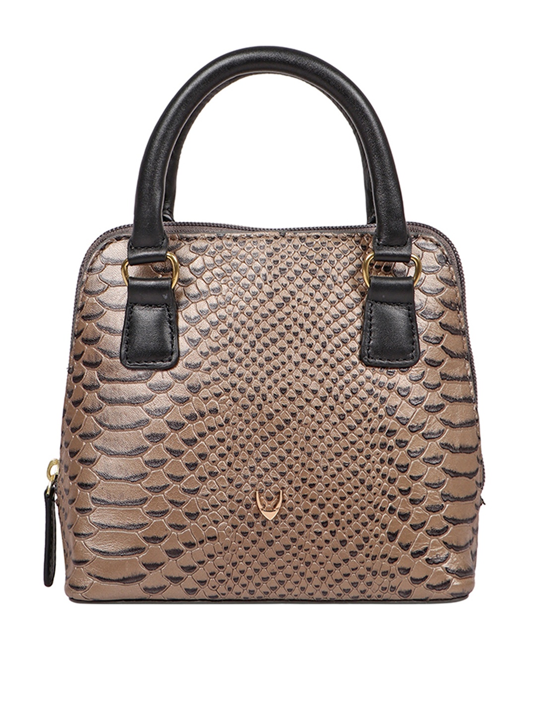 

Hidesign Grey Textured Leather Structured Handheld Bag
