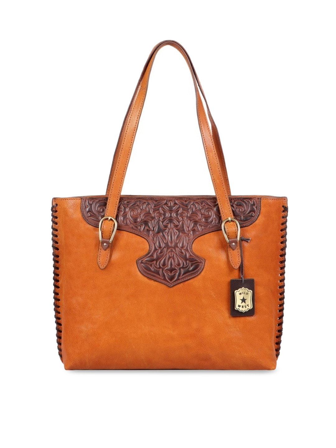 

Hidesign Women Orange Textured Leather Oversized Structured Tote Bag