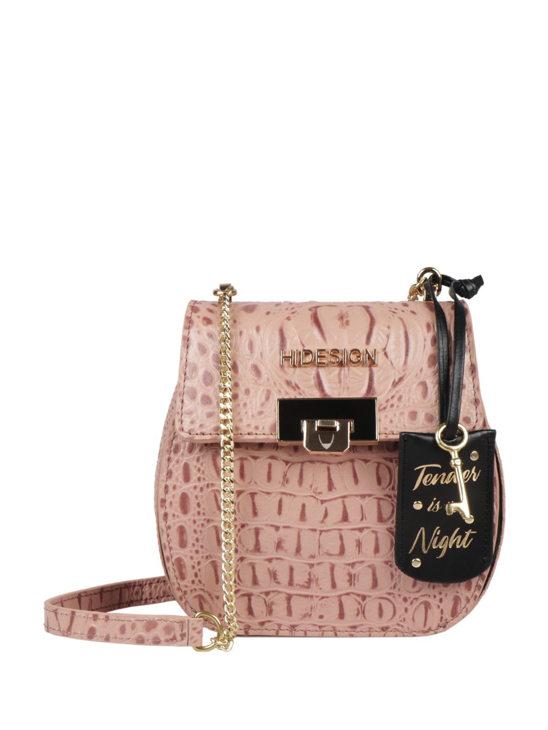 

Hidesign Pink Textured Leather Structured Sling Bag