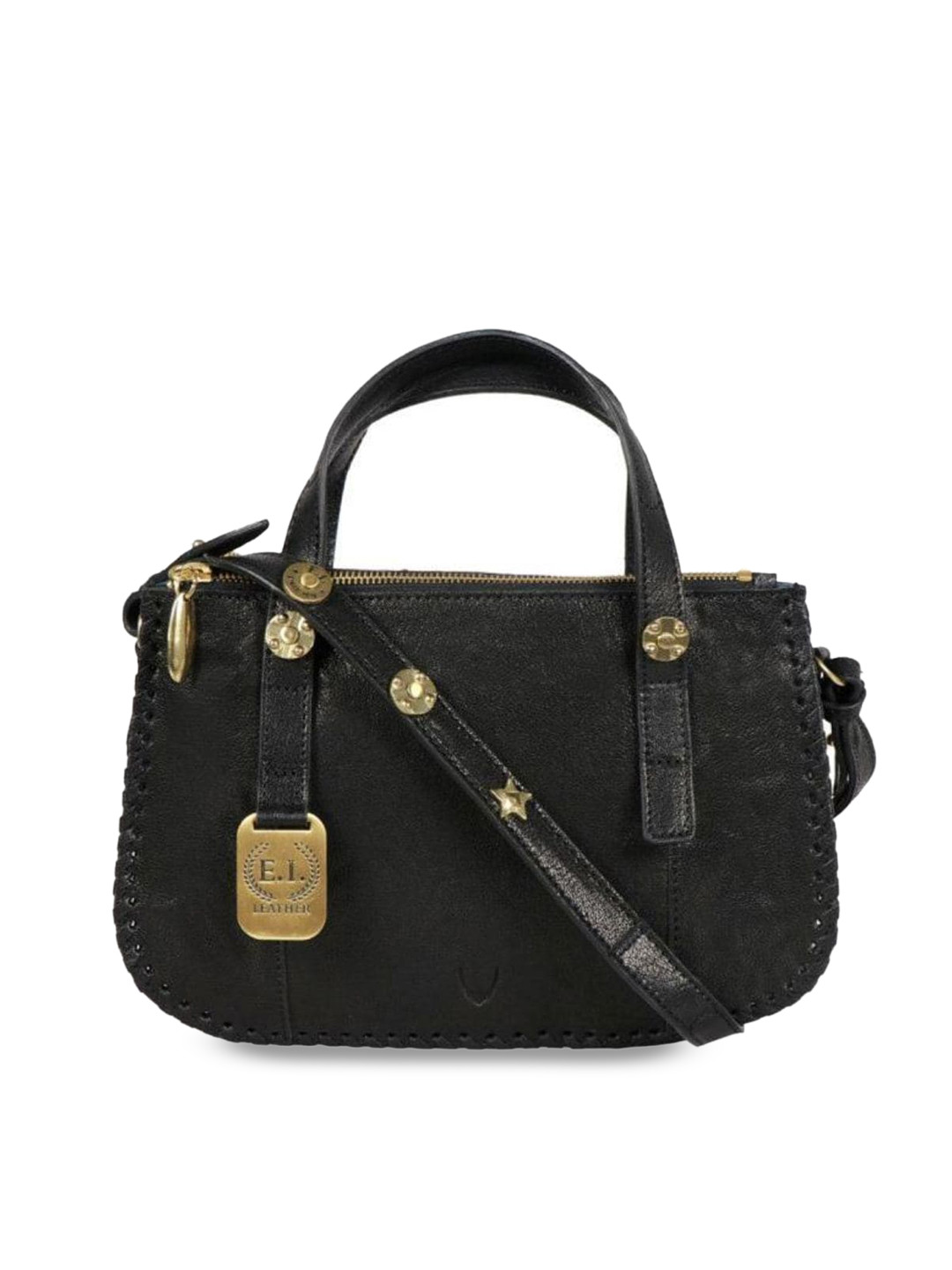 

Hidesign Women Black Leather Structured Handheld Bag
