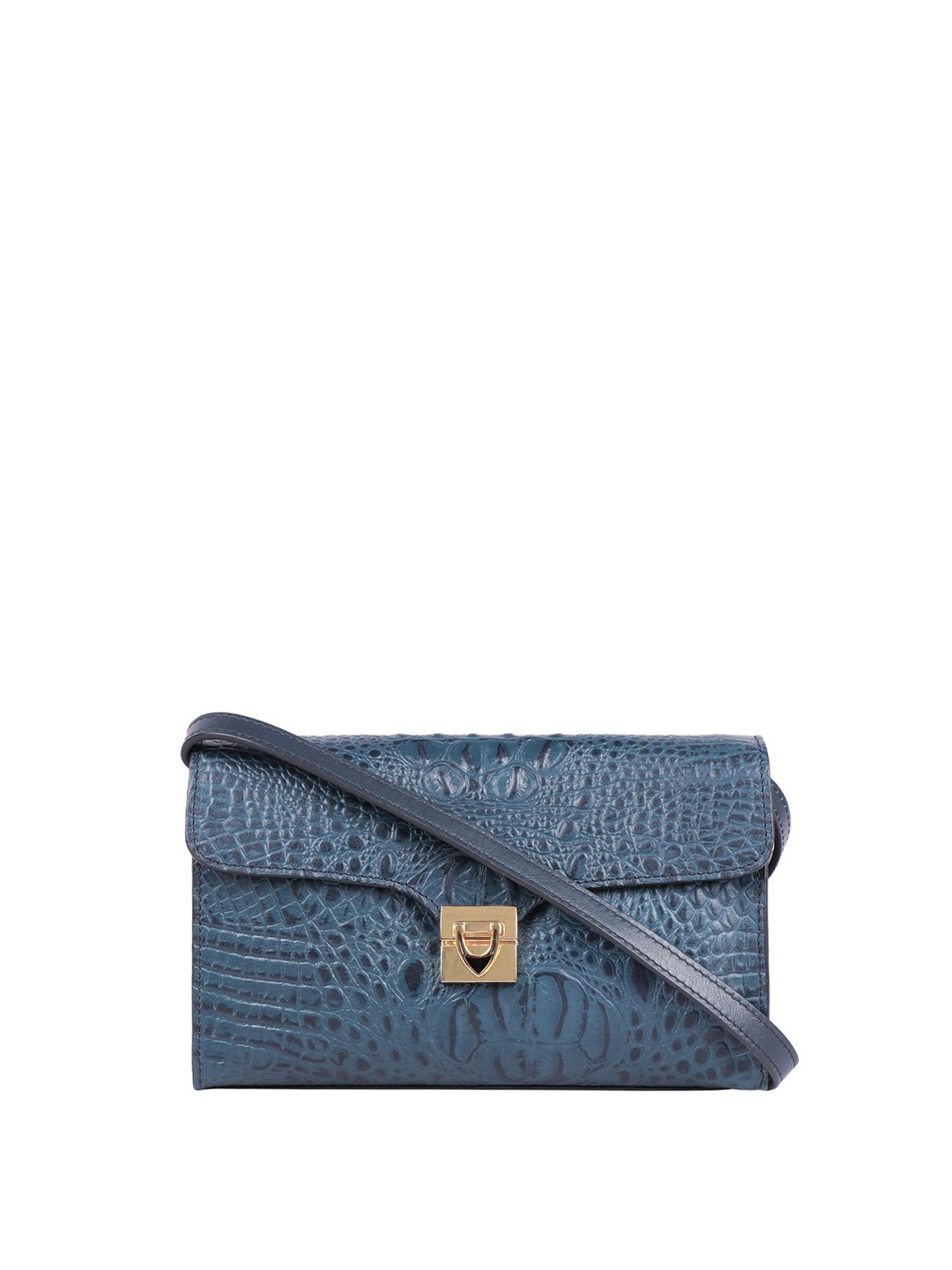 

Hidesign Blue Textured Leather Structured Sling Bag
