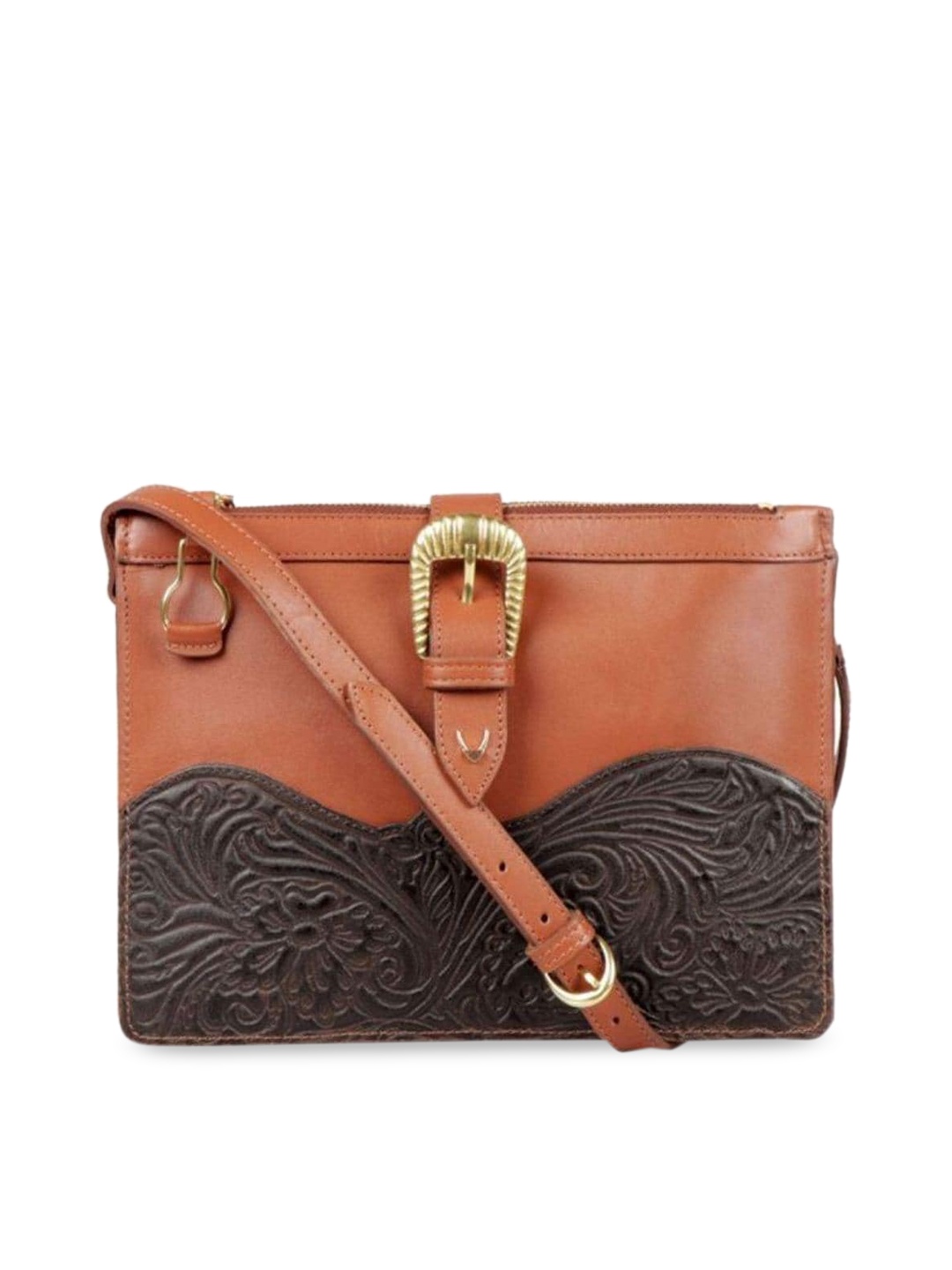

Hidesign Women Tan Leather Structured Sling Bag with Tasselled