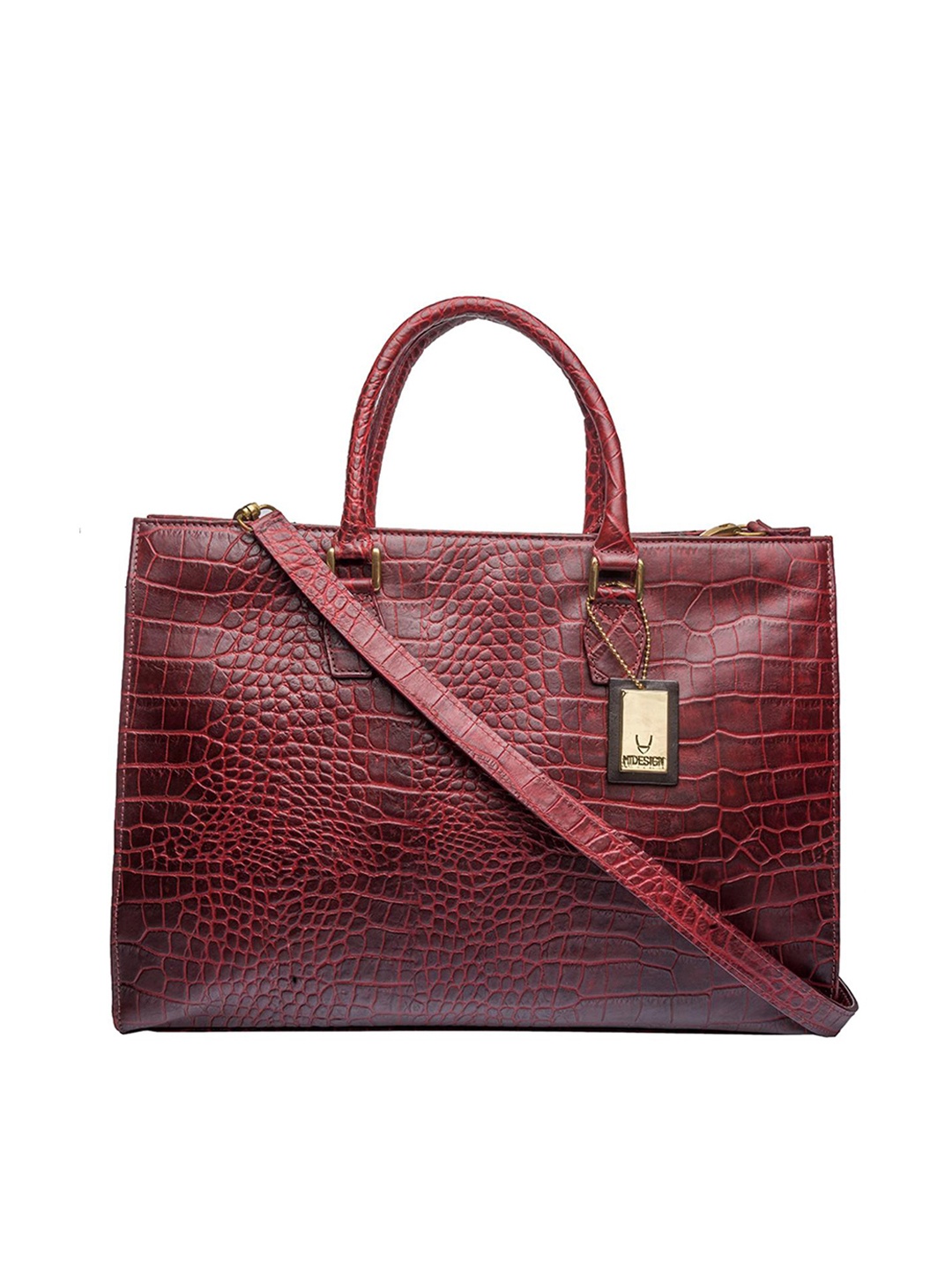 

Hidesign Red Textured Leather Structured Satchel
