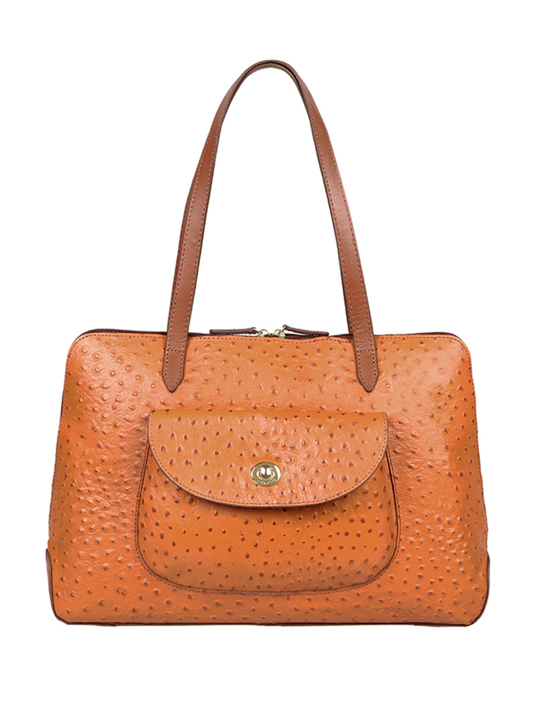 

Hidesign Tan Brown Textured Leather Structured Shoulder Bag