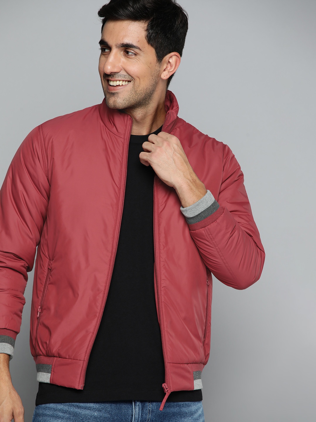 

HERE&NOW Men Maroon Solid Bomber Jacket