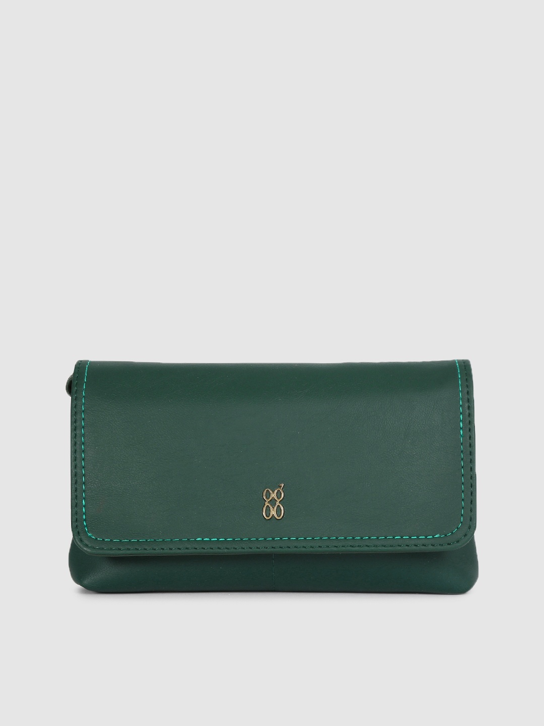 

Baggit Teal Green Solid Structured Sling Bag