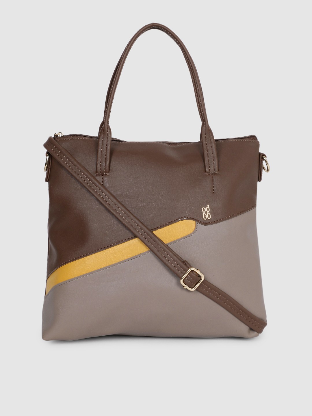 

Baggit Women Brown and Grey Colourblocked Structured Shoulder Bag
