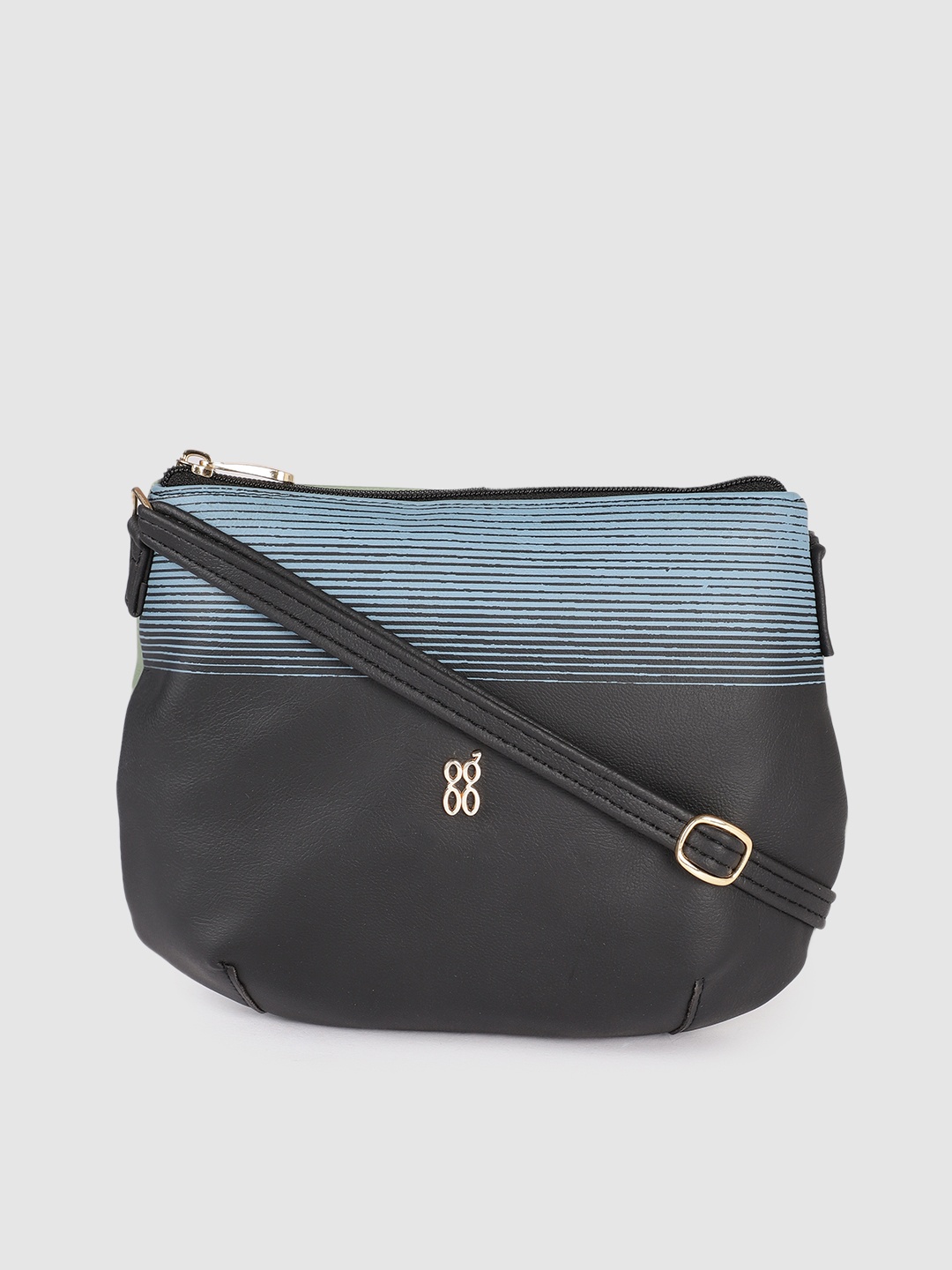 

Baggit Black and Blue Striped Structured Sling Bag