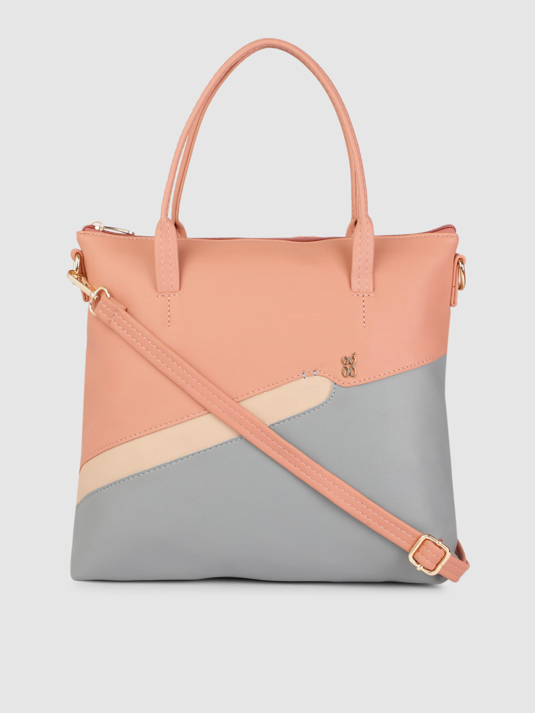 

Baggit Pink & Steel Blue Colourblocked Regular Structured Handheld Bag