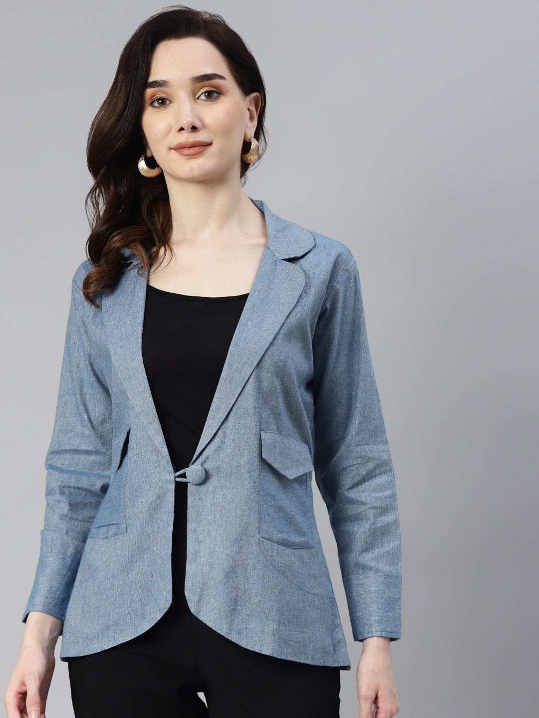 

SHADES OF FAASHION Women Blue Self Design Blazer