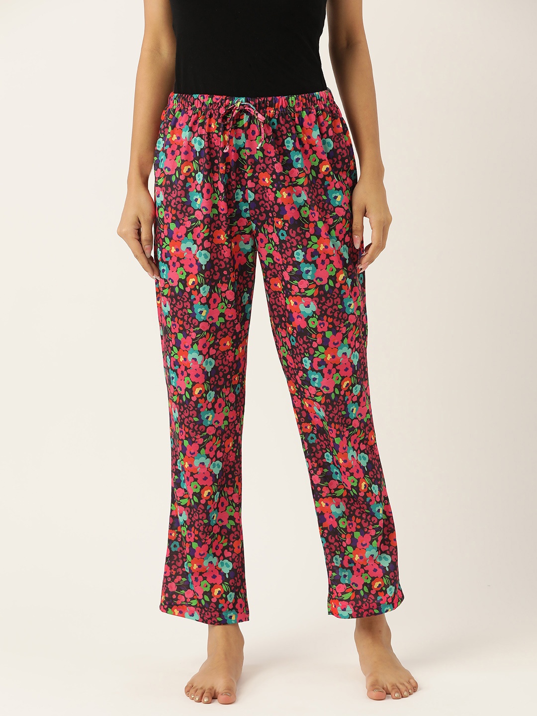 

ETC Women Maroon & Coral Floral Printed Lounge Pants