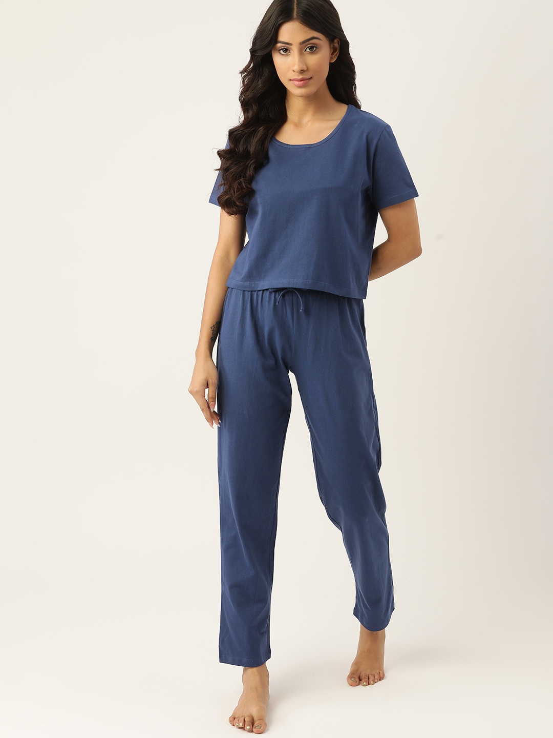 

ETC Women Navy Blue Cotton Night suit