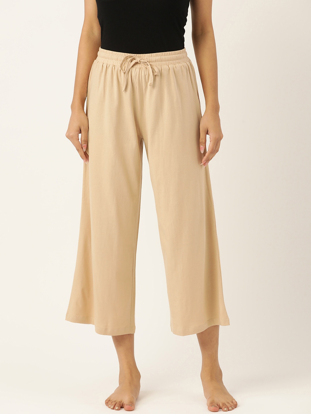 

ETC Women Beige Solid Flared Lounge Pant