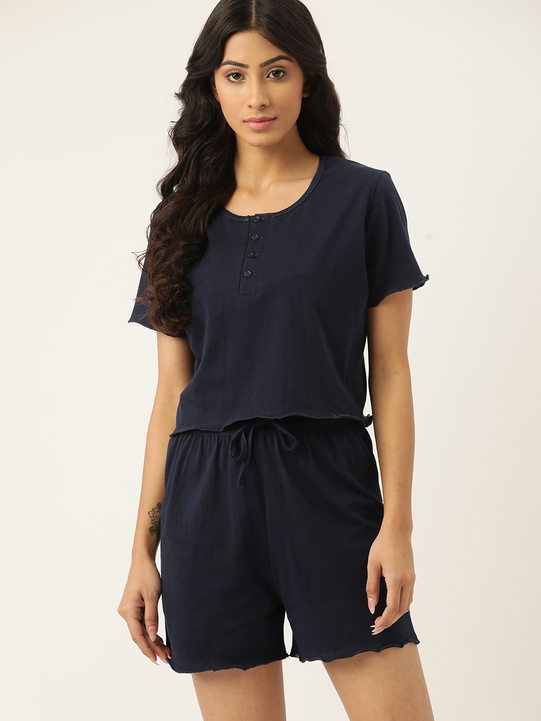 

ETC Women Navy Blue Cotton Night suit