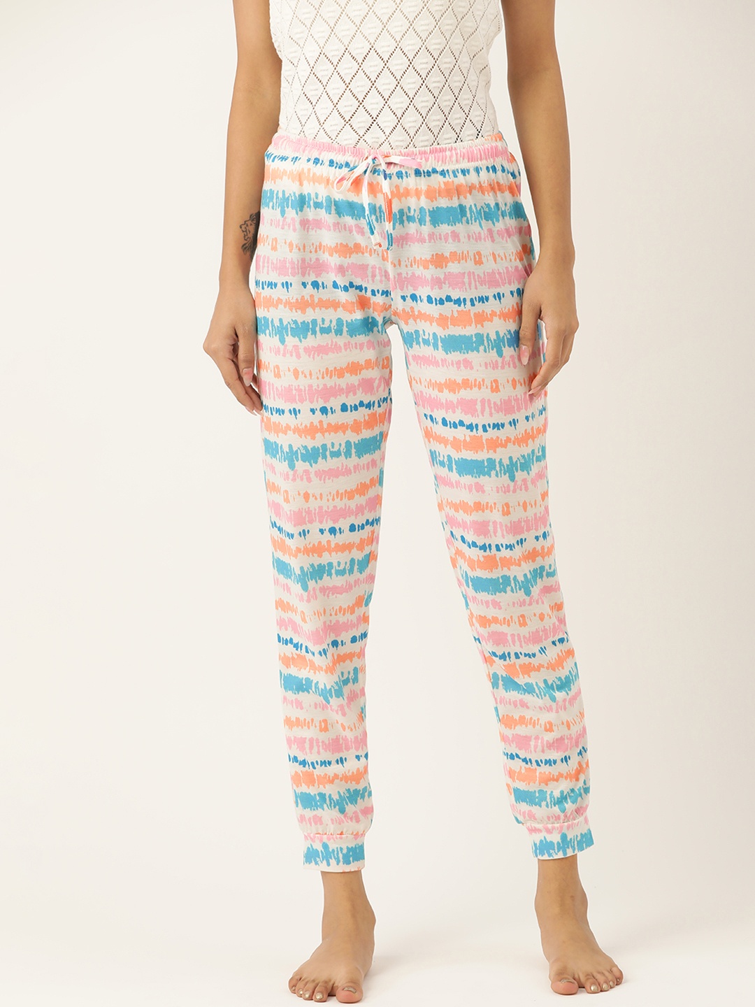 

ETC Women White & Blue Printed Joggers