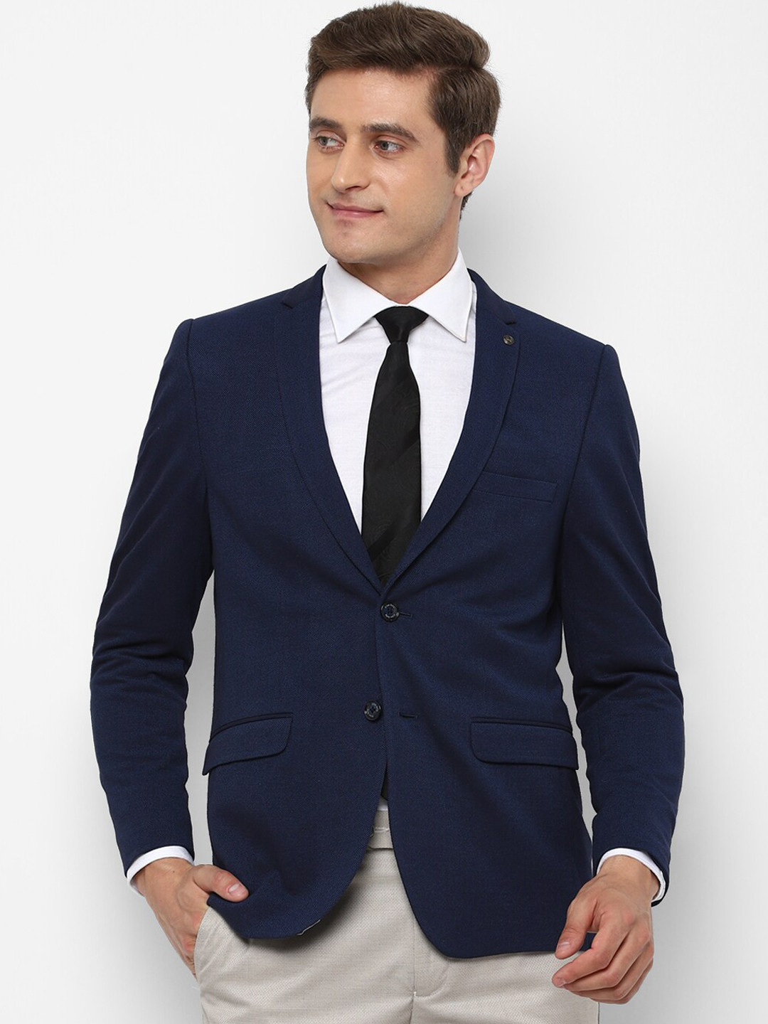 

Allen Solly Men Navy Blue Solid Slim-Fit Single-Breasted Formal Blazer