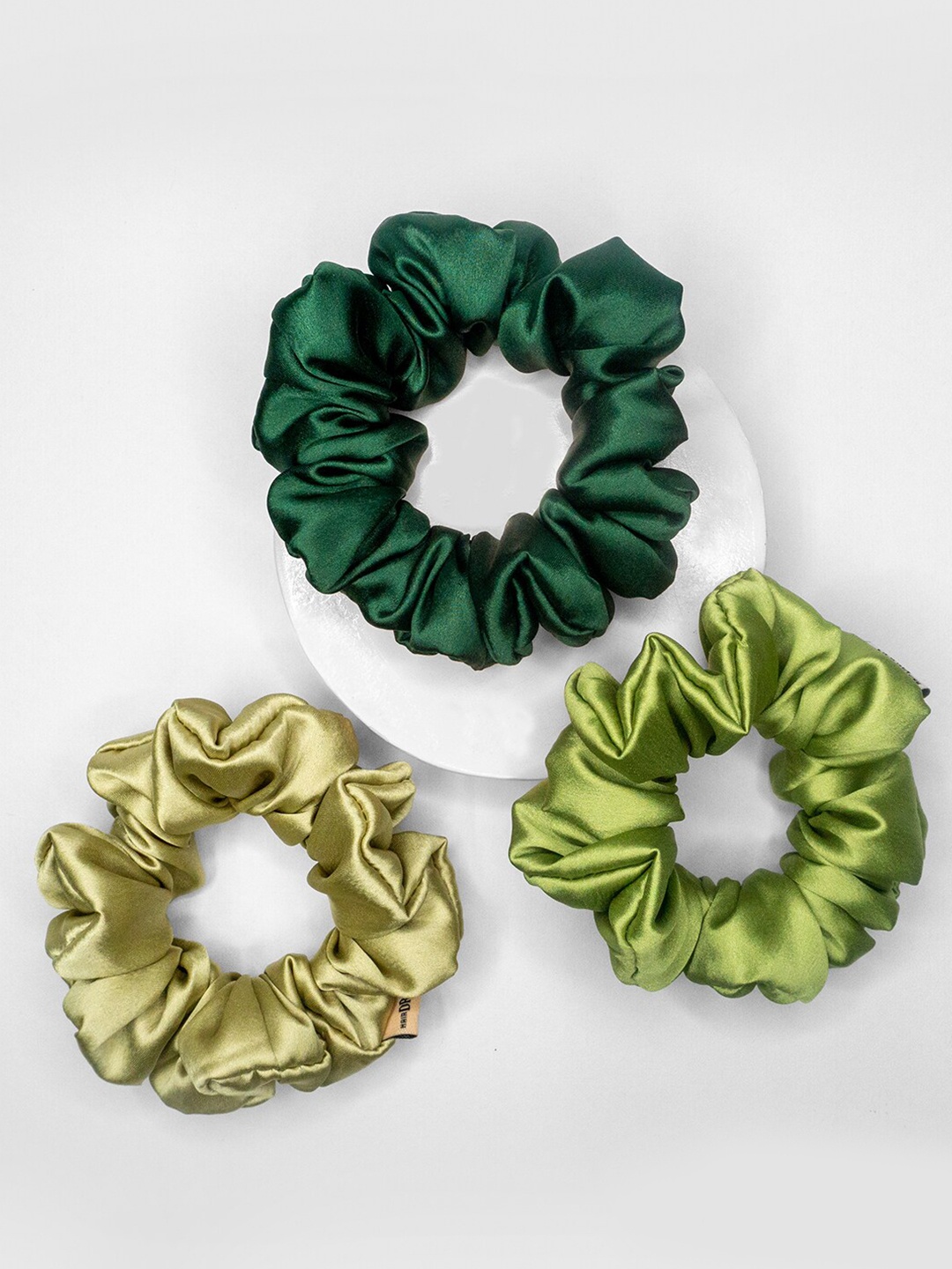 

HAIR DRAMA CO. Women Green Set of 3 Satin Ponytail Holders