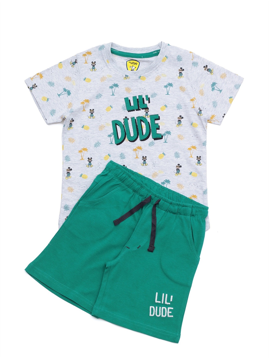 

Lil Lollipop Boys Grey Printed Pure Cotton T-shirt with Shorts