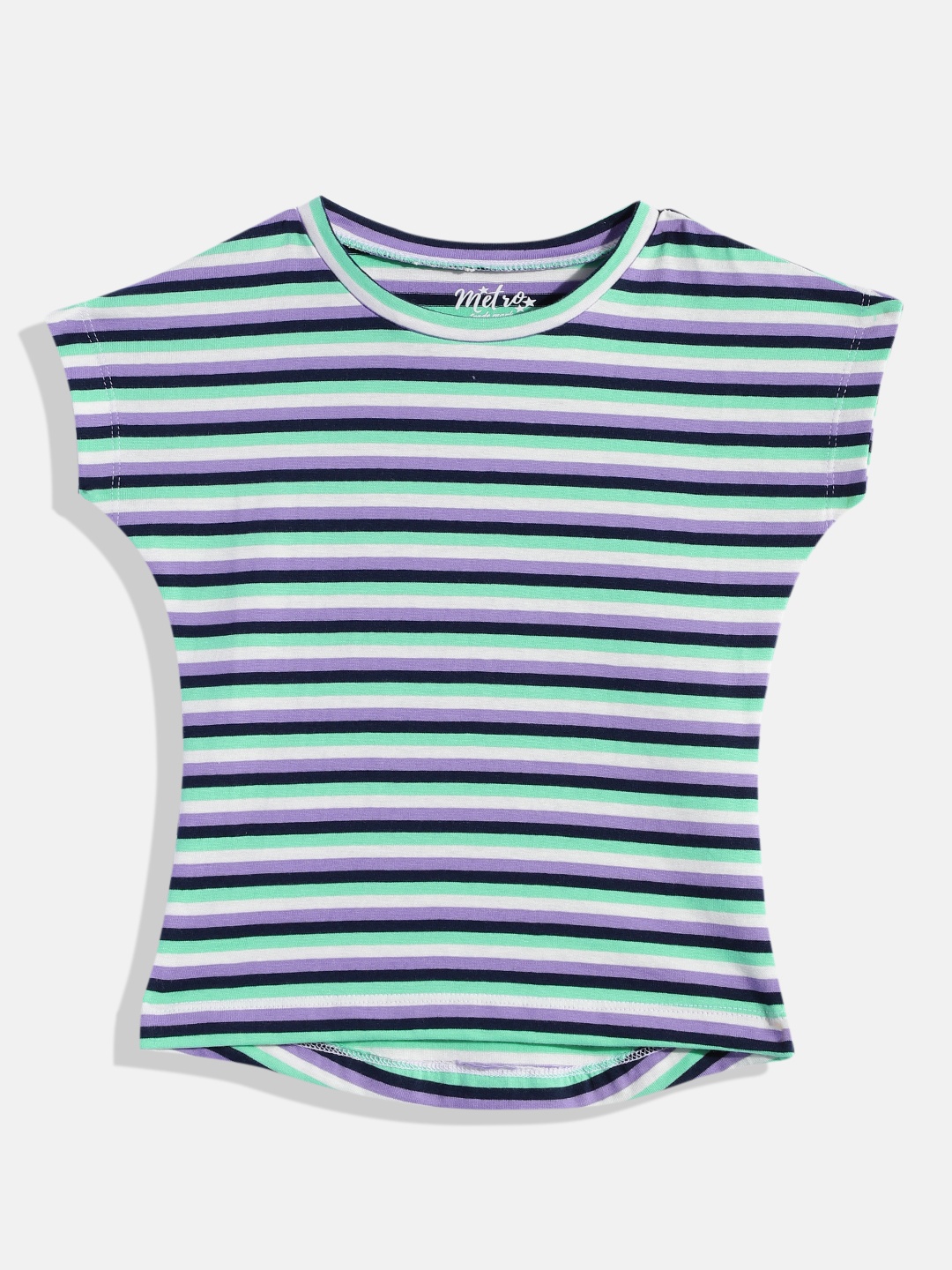 

METRO KIDS COMPANY Multicoloured Striped Extended Sleeves Crop Top, Multi