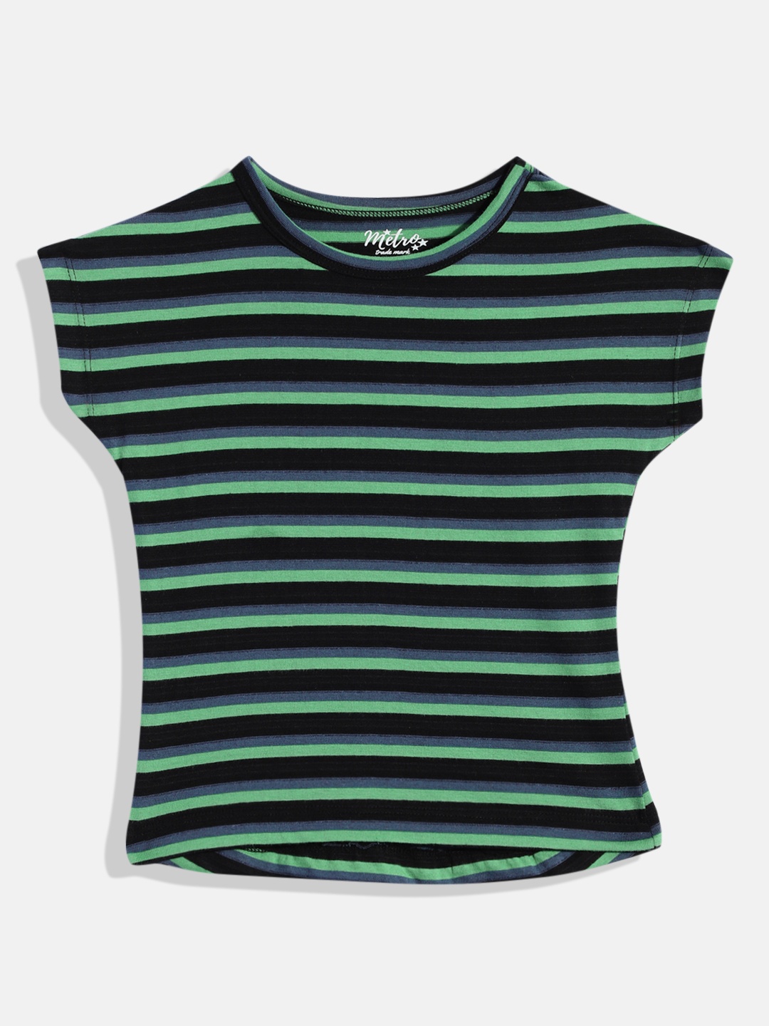 

METRO KIDS COMPANY Girls Black & Green Extended Sleeves T-shirt
