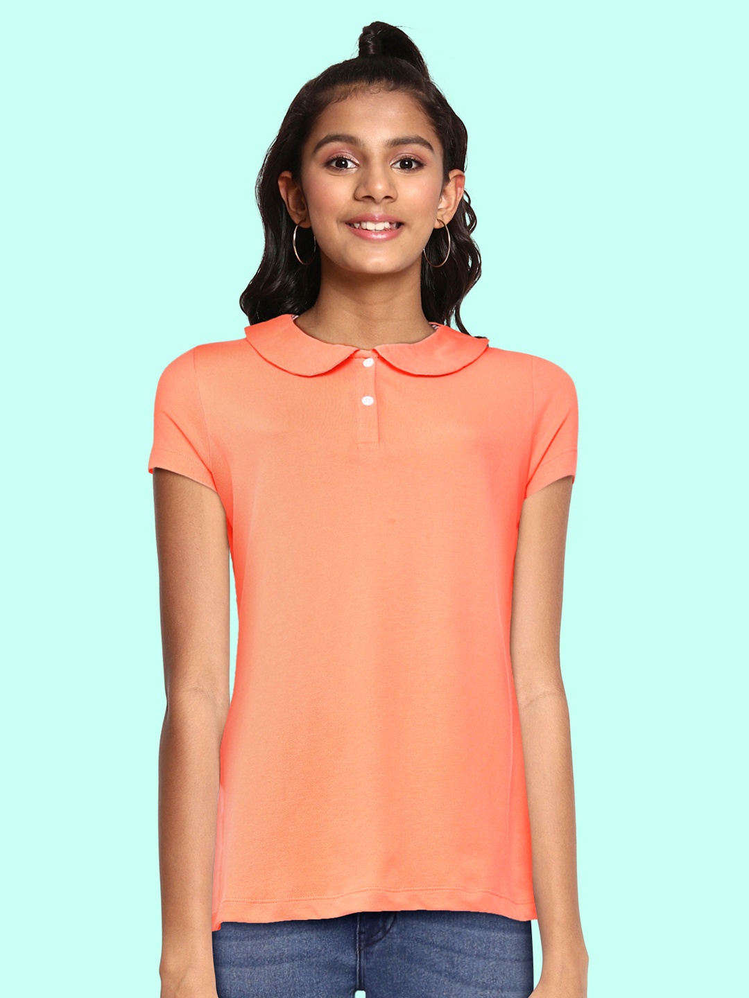 

METRO KIDS COMPANY Girls Orange Polo Collar T-shirt