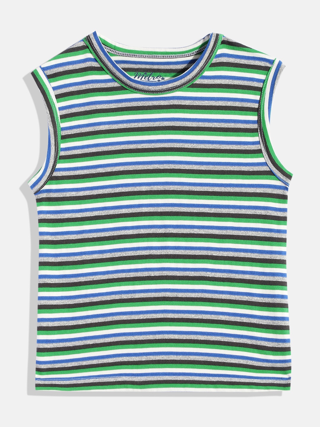 

METRO KIDS COMPANY Boys Green & Black Striped T-shirt