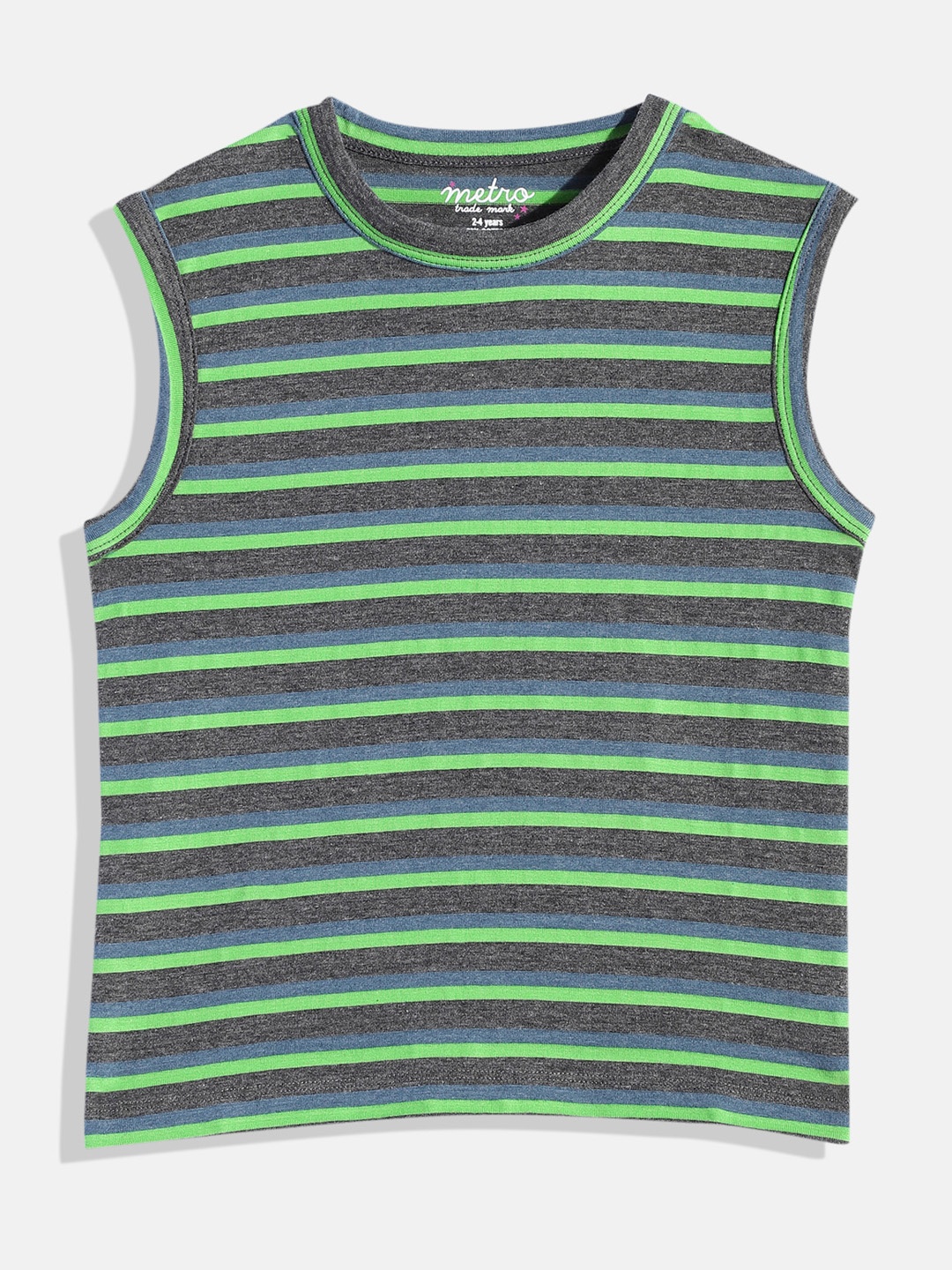 

METRO KIDS COMPANY Boys Grey & Green Striped T-shirt