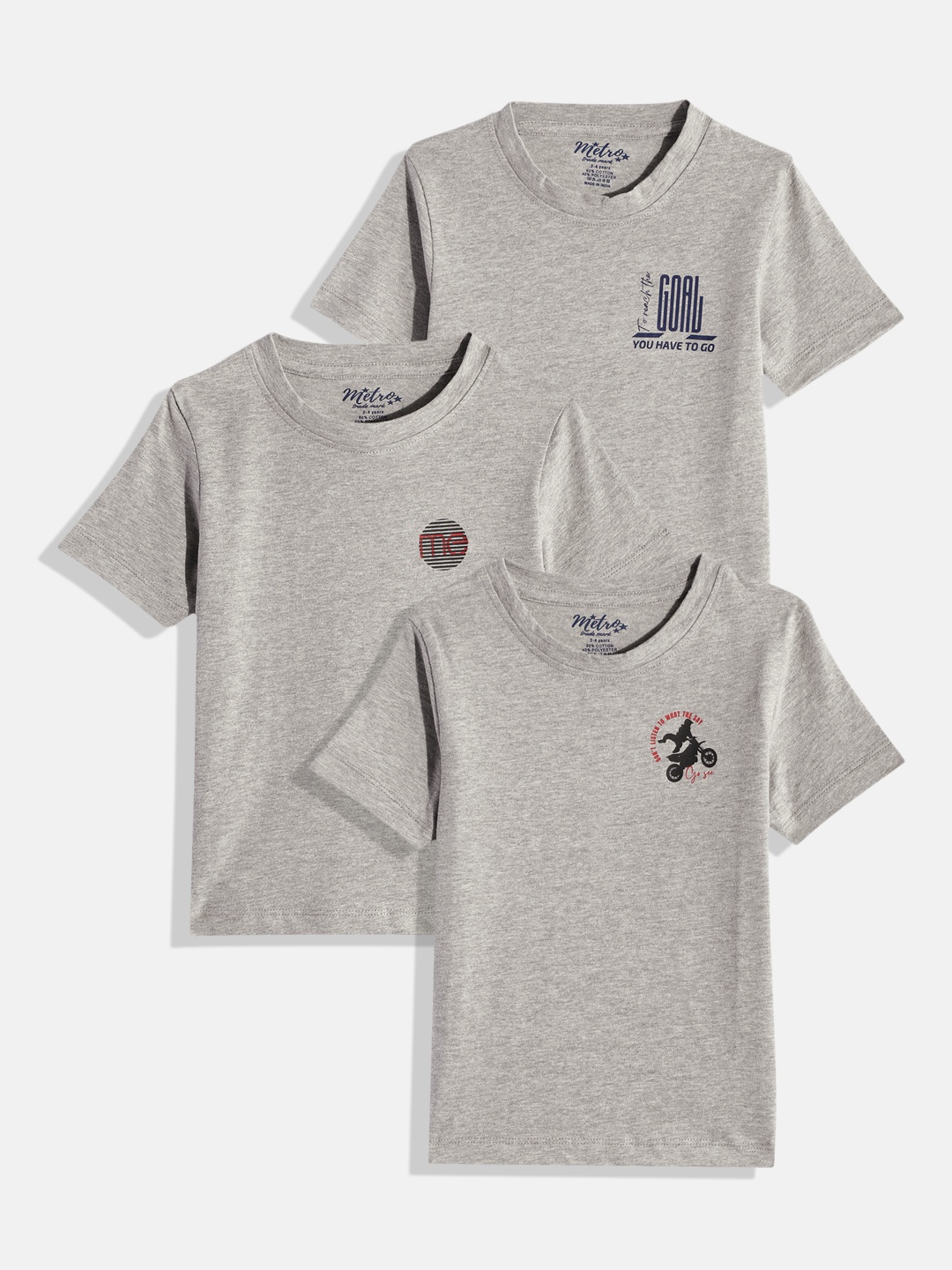 

METRO KIDS COMPANY Boys Pack of 3 Printed T-shirts, Grey