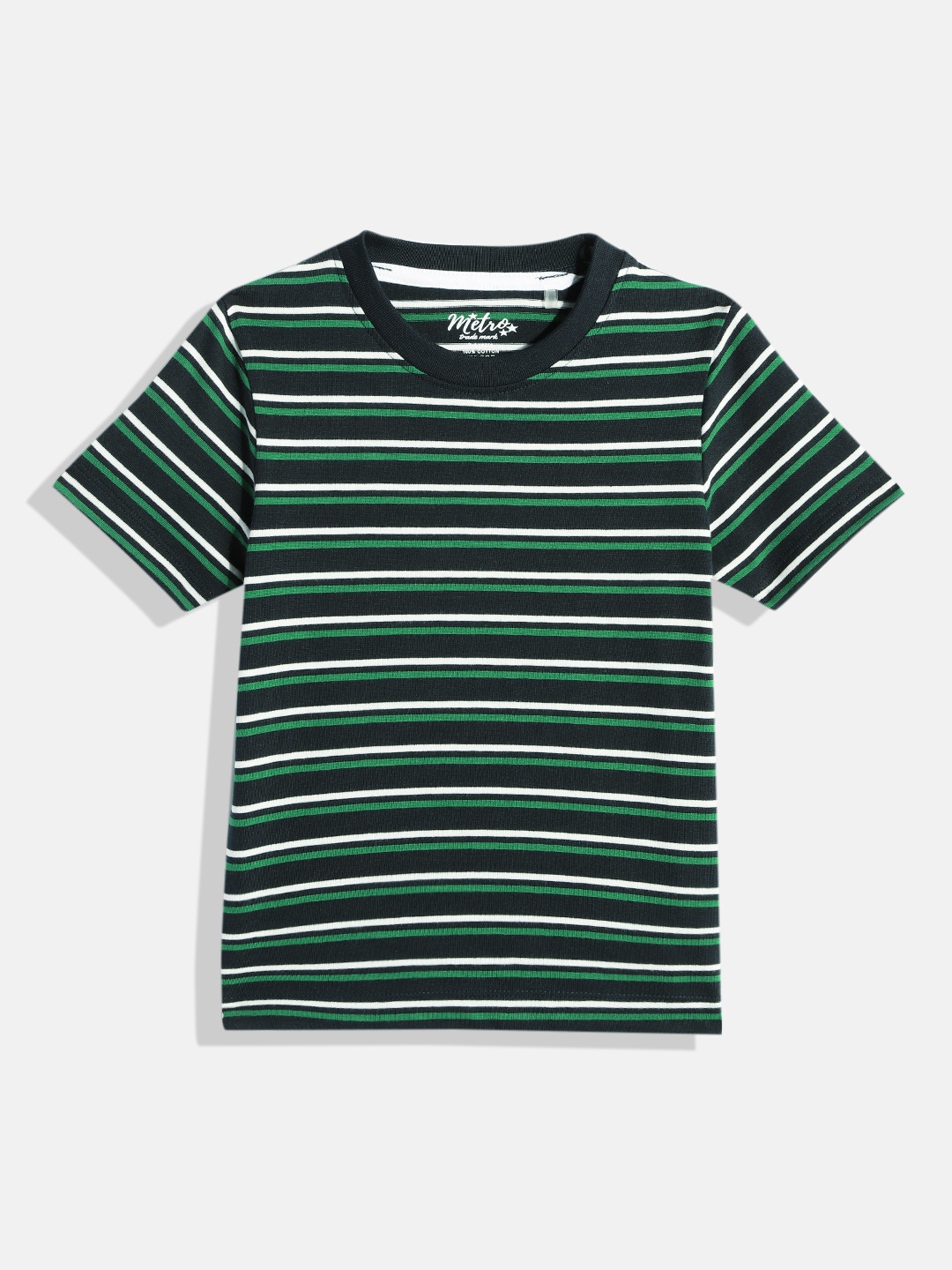 

METRO KIDS COMPANY Boys Black & Green Striped T-shirt