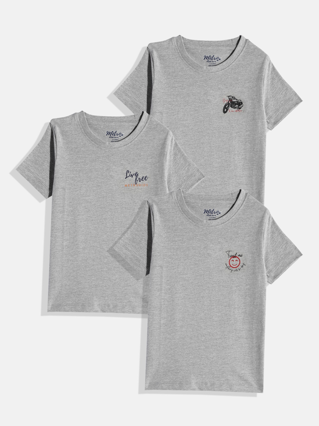 

METRO KIDS COMPANY Boys Pack of 3 Printed T-shirts, Grey