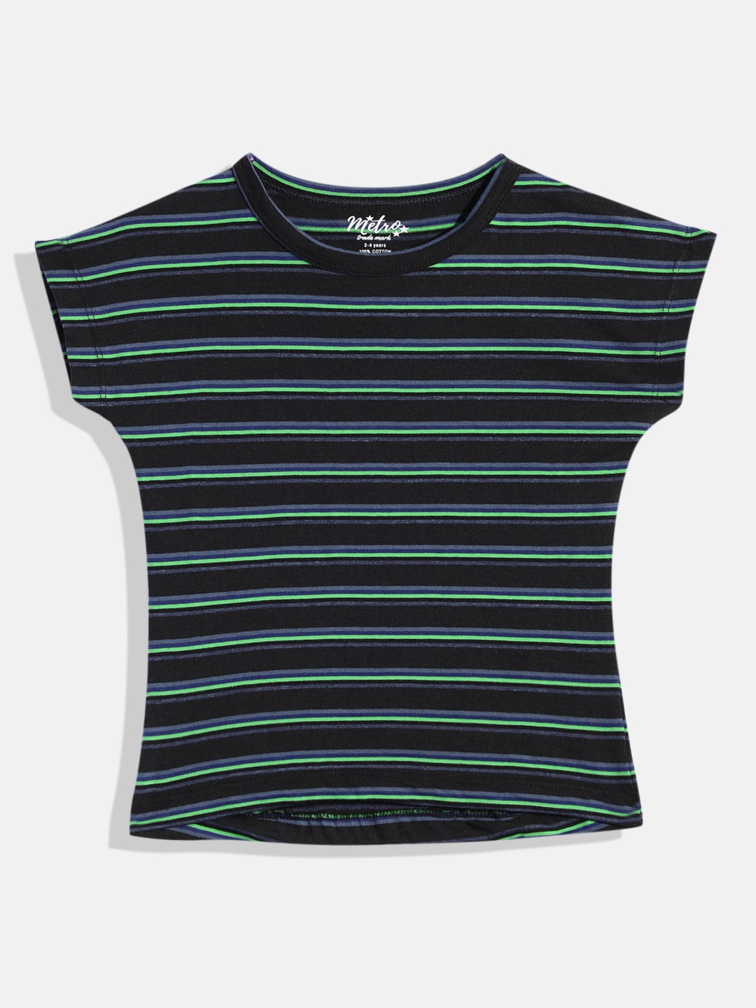 

METRO KIDS COMPANY Black & Blue Striped Extended Sleeves Top