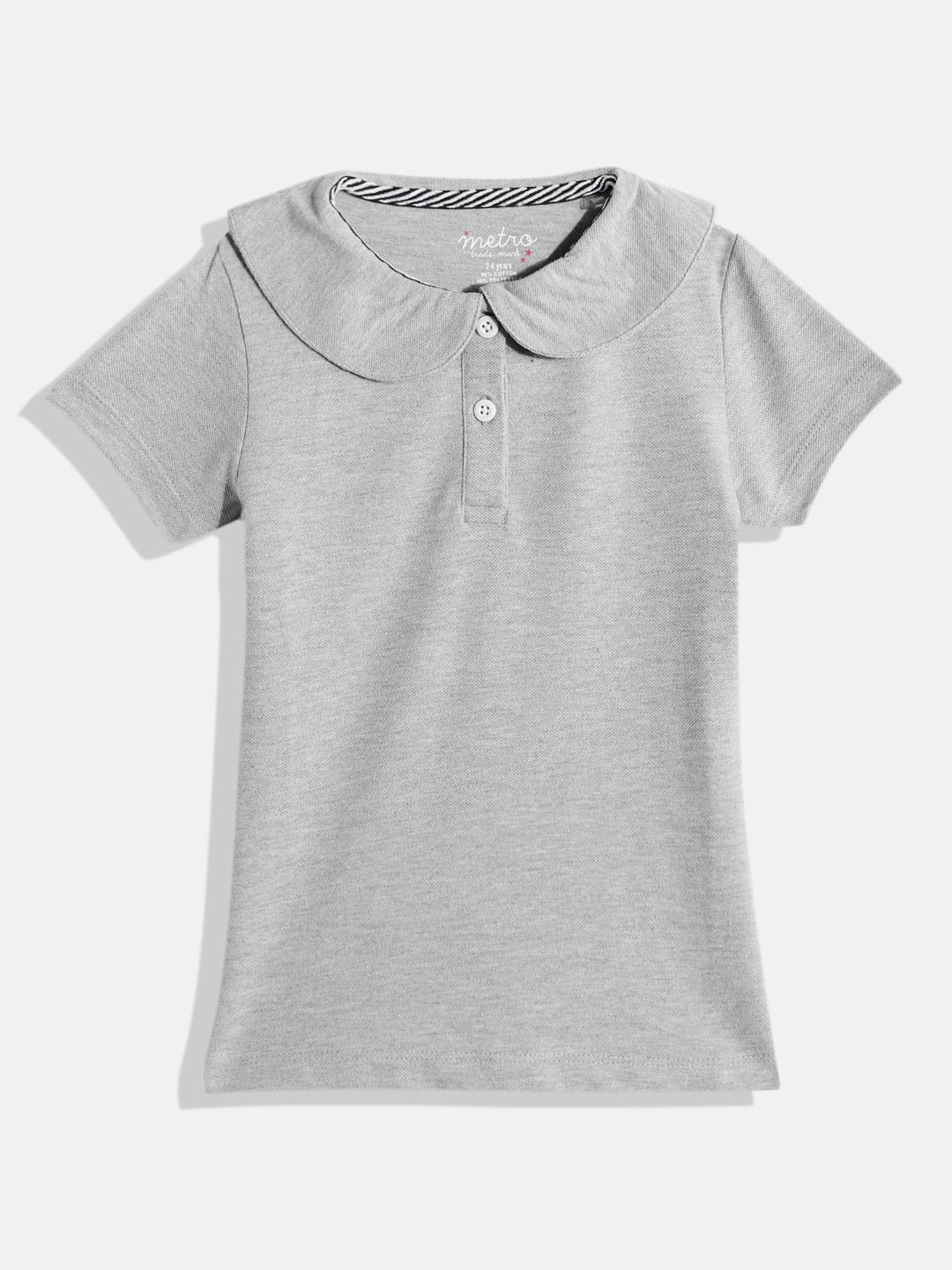 

METRO KIDS COMPANY Girls Grey Polo Collar T-shirt