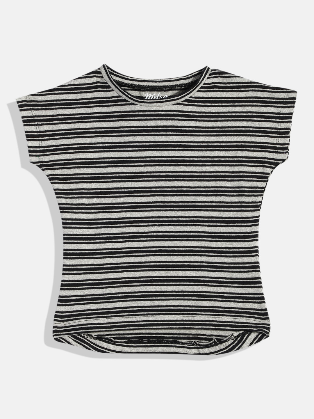 

METRO KIDS COMPANY Grey & Black Striped Extended Sleeves Top