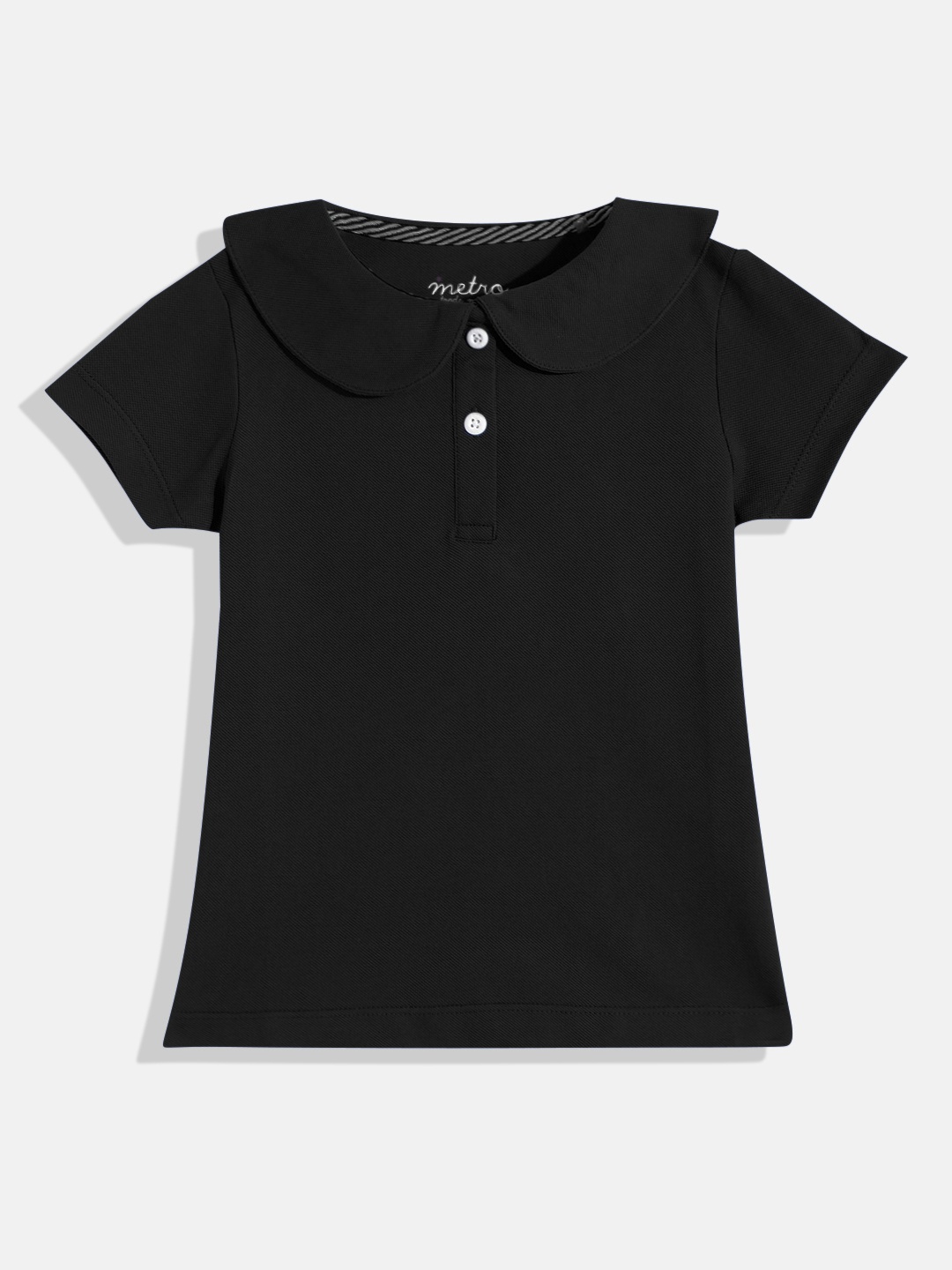 

METRO KIDS COMPANY Girls Black Polo Collar T-shirt