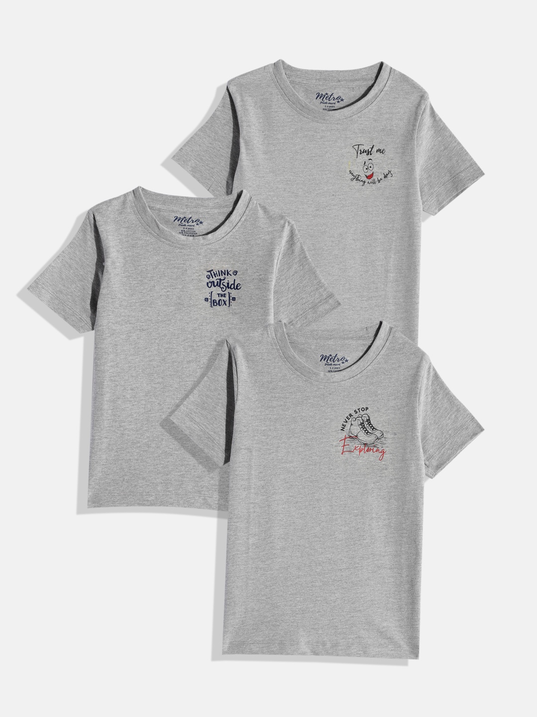 

METRO KIDS COMPANY Boys Pack of 3 Printed T-shirts, Grey