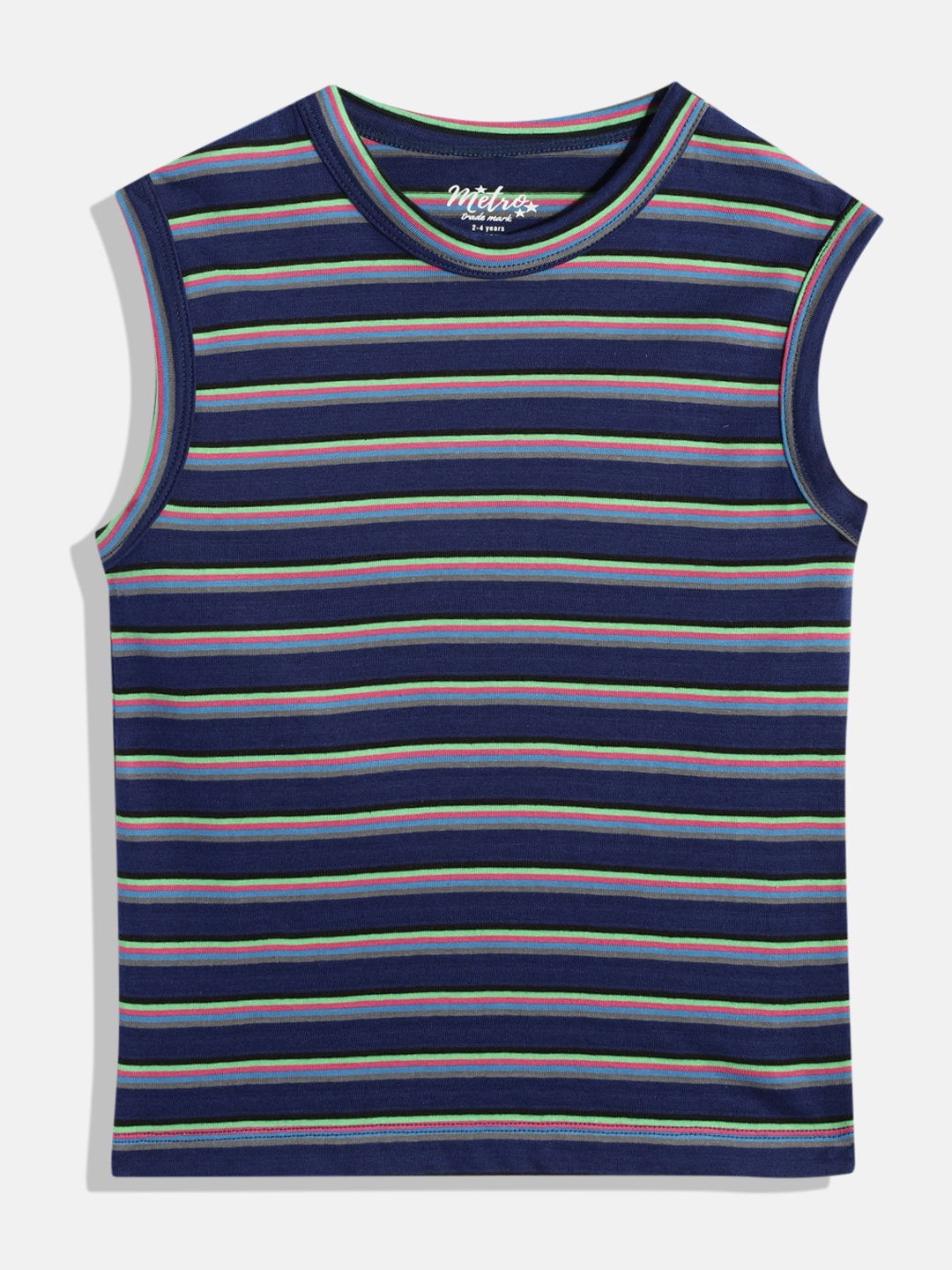 

METRO KIDS COMPANY Boys Navy Blue & Green Striped T-shirt