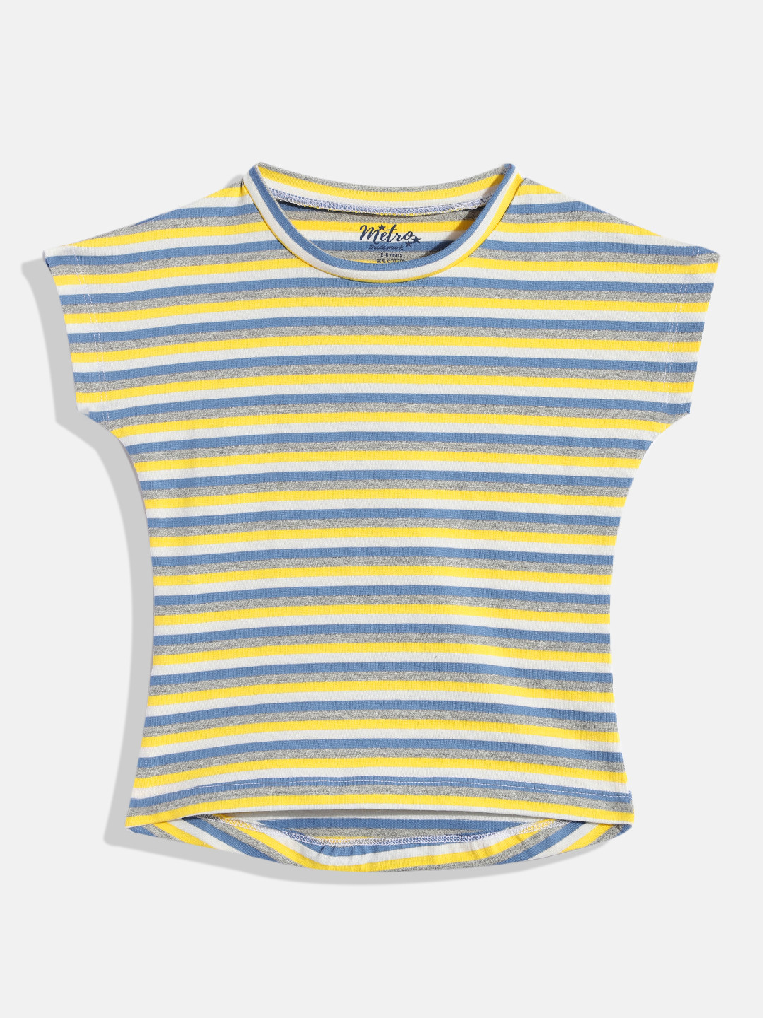 

METRO KIDS COMPANY Yellow & Blue Striped Extended Sleeves Top