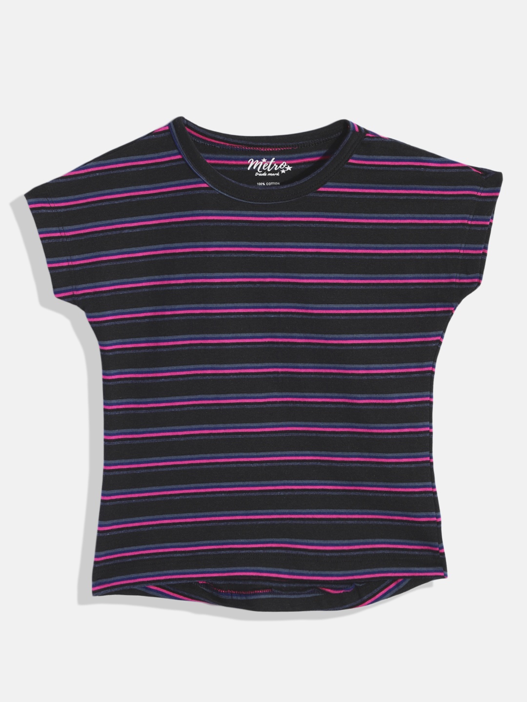 

METRO KIDS COMPANY Black & Pink Striped Extended Sleeves Top