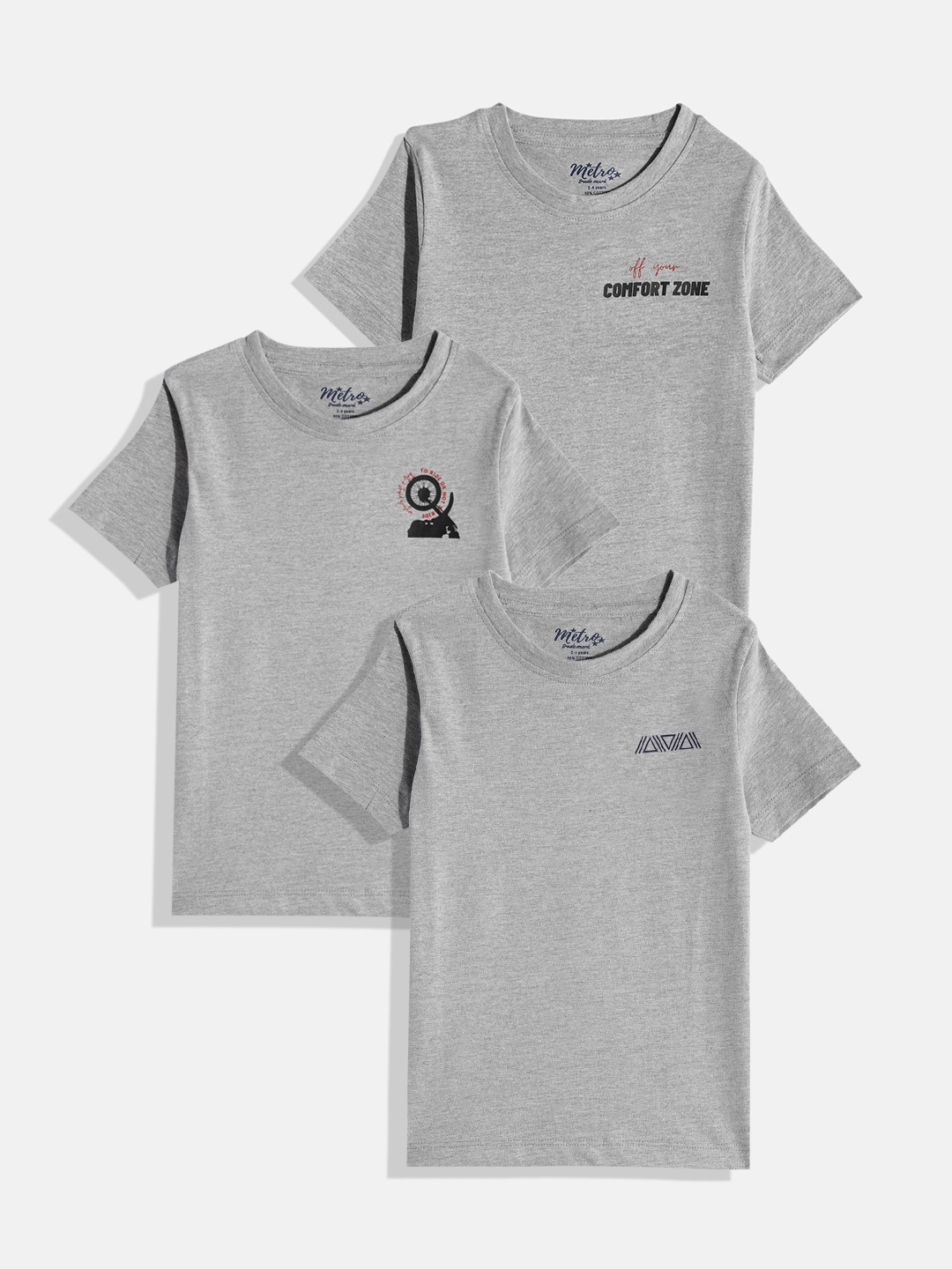 

METRO KIDS COMPANY Boys Pack of 3 Printed T-shirts, Grey